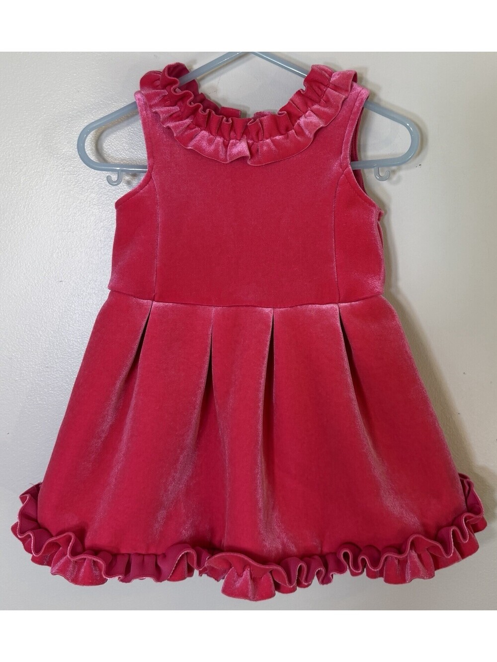 Genuine Kids OshKosh Girls Velvet Dress 18M Hot Pink Ruffle Holiday Party EUC